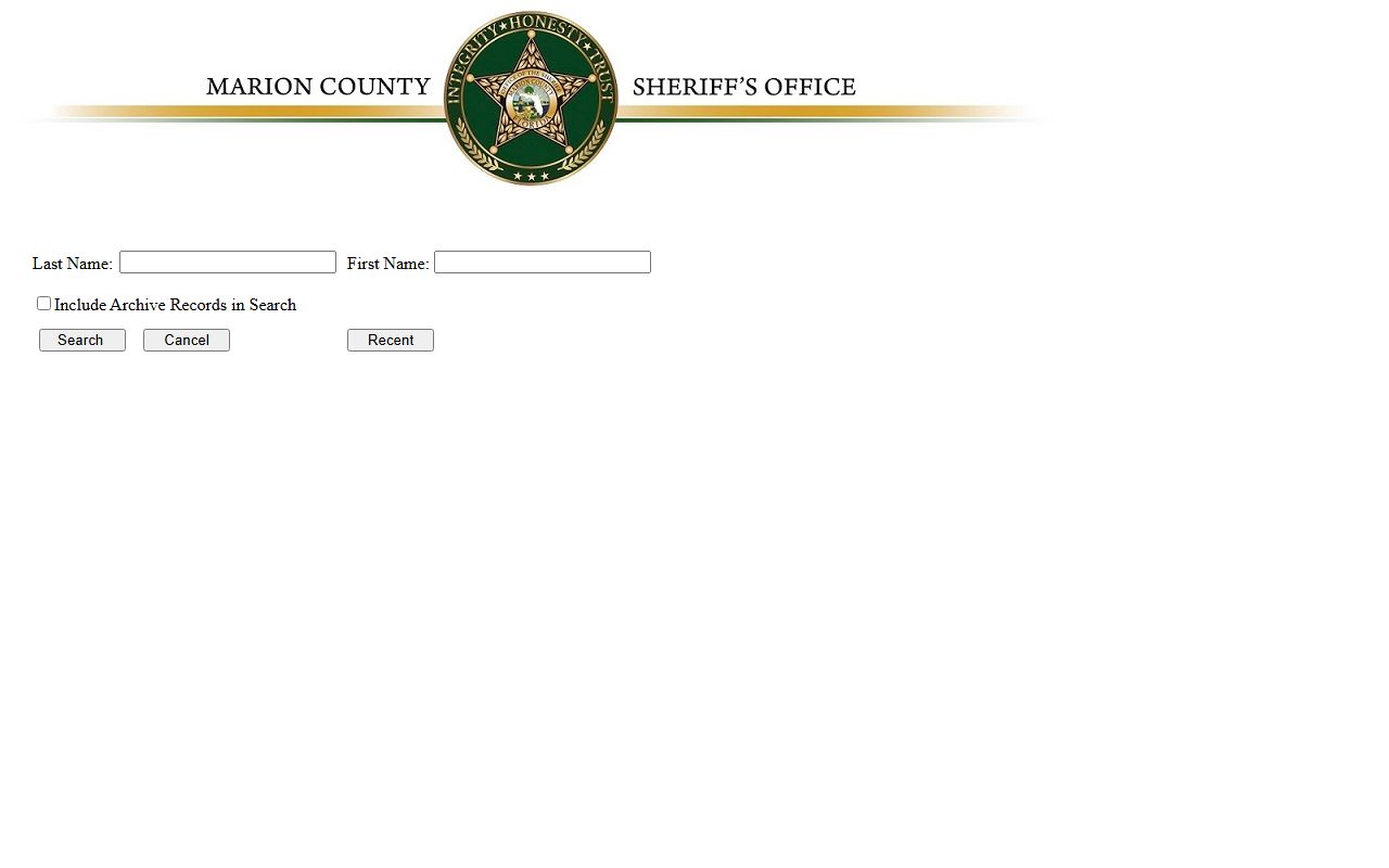 Marion County inmate inquiry jail roster search page for the inmate population