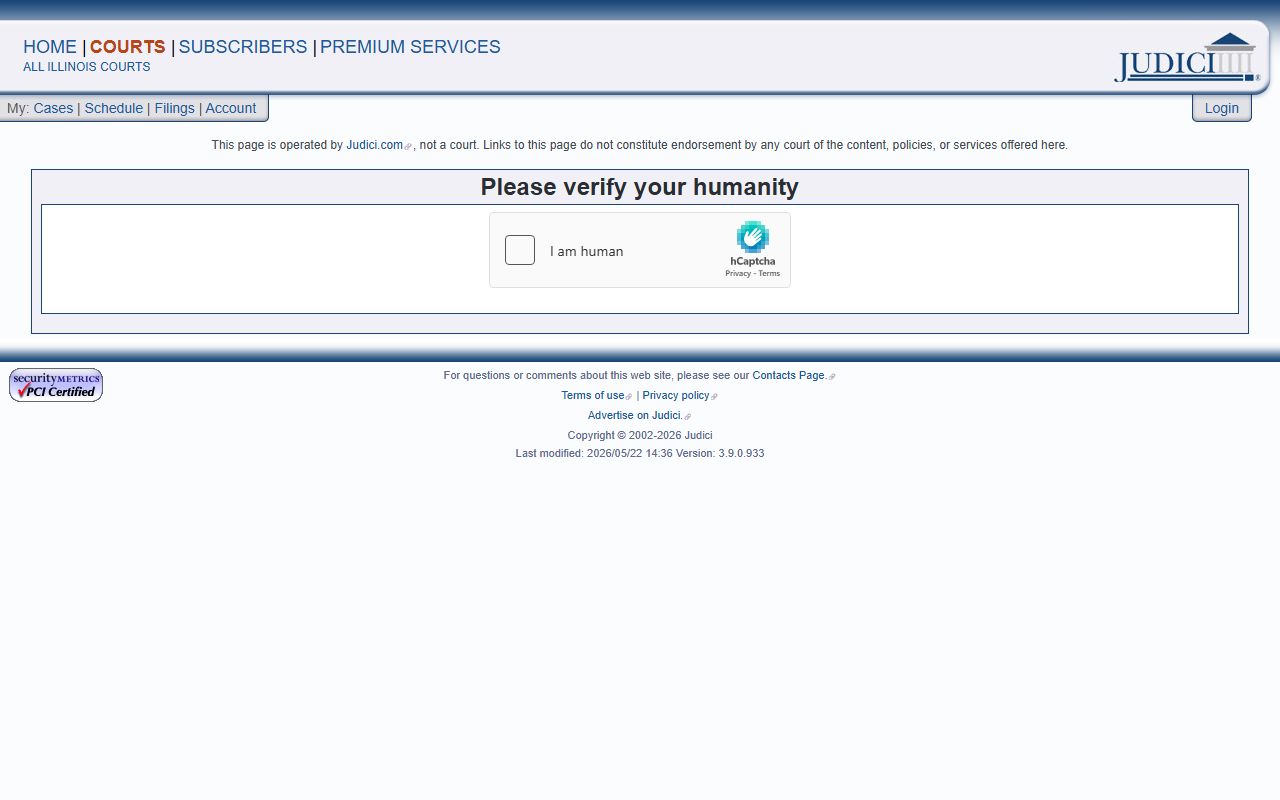 Judici Marion County case search page for court records after an arrest